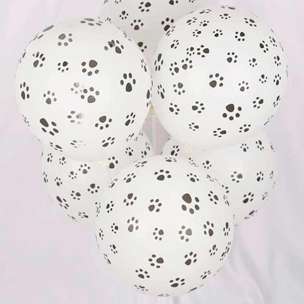 Paw Print Balloons Set of 6 - Dog Animal Theme Black and White